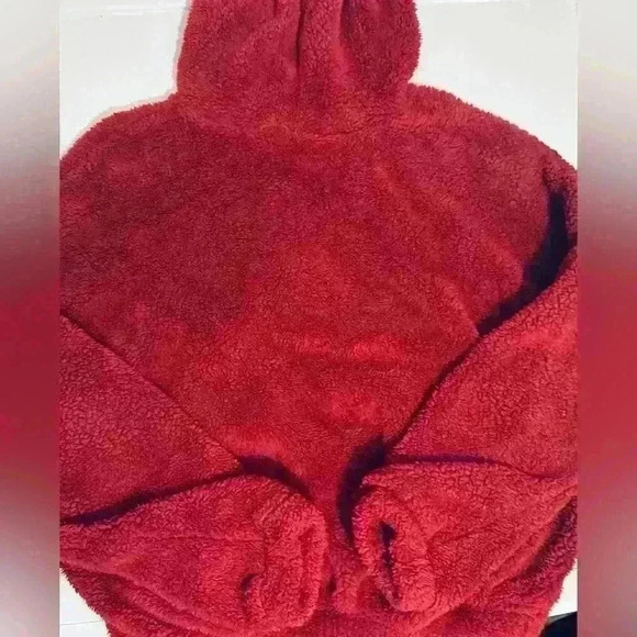 Fleece Animal Ear Hoodie, Juniors Size XL, Cropped, Maroon - Picture 5 of 10